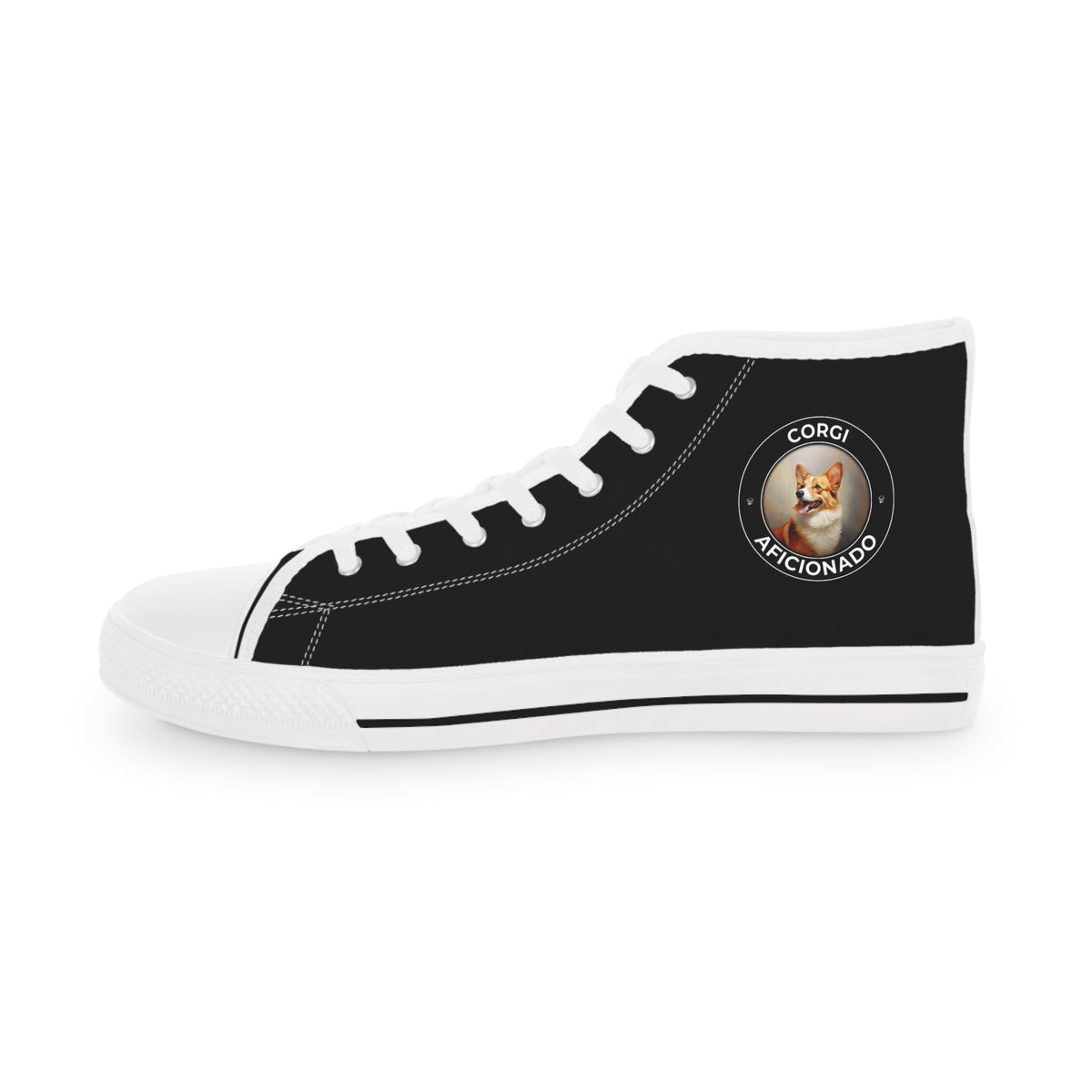 Corgi Aficionado Men's High Top Casual Black Canvas Sneakers with a Classic Corgi Portrait