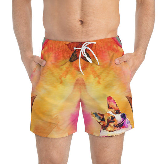 Motley Corgi Swim Trunks - Watercolor Corgi Swimsuit