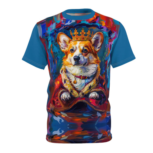 King of the Corgis Unisex Bold Designer Tee - Royalty on Regal Cerulean
