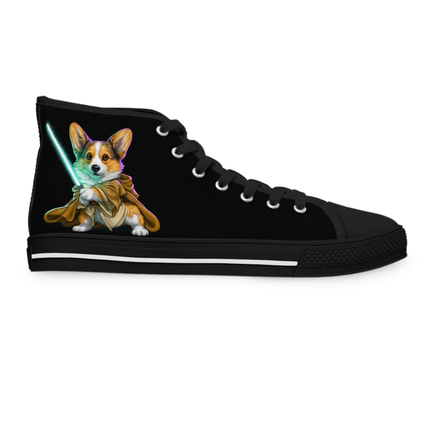 Little Light Knight Corgi Star Warrior Women's High Top Casual Black Canvas Sneakers