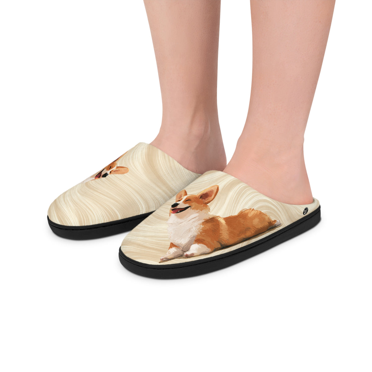 Giddy Sploot Women's Slippers - Creamy Champagne Corgi House Shoes