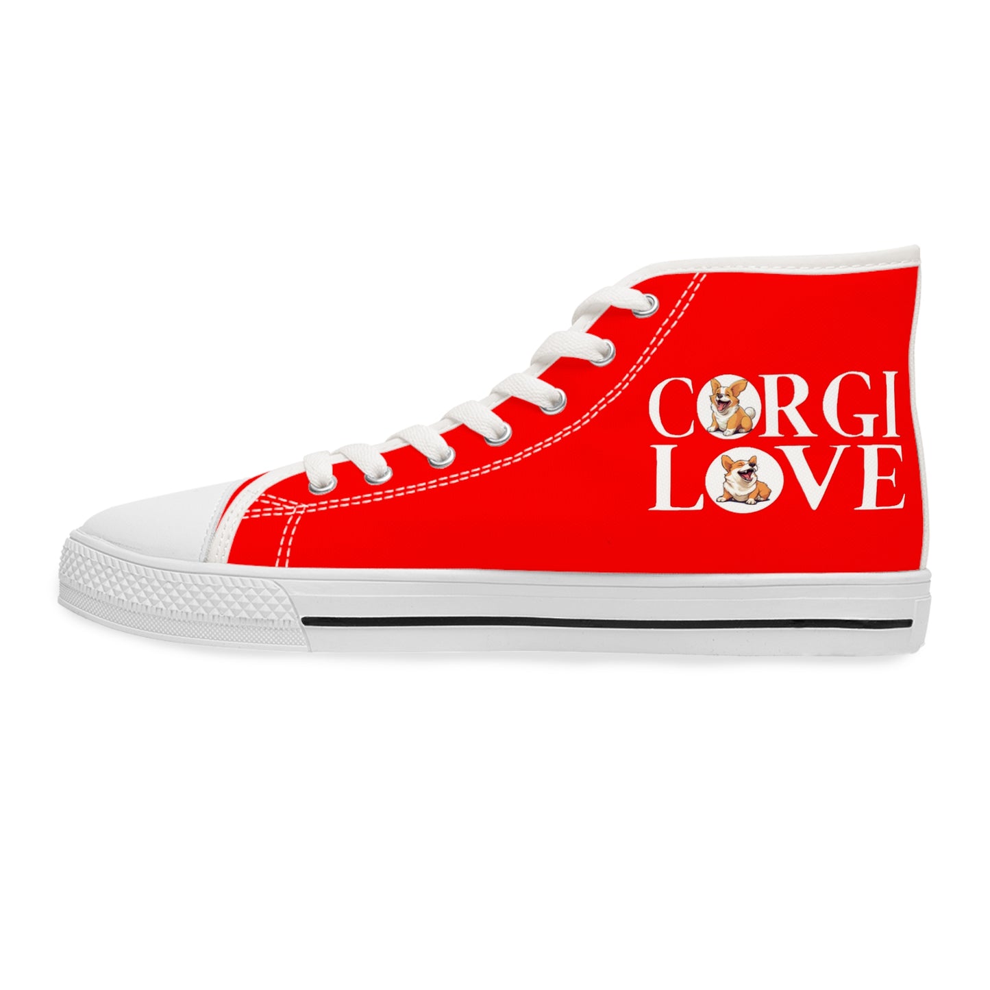 Corgi Love Women's High Top Casual Red Canvas Sneakers