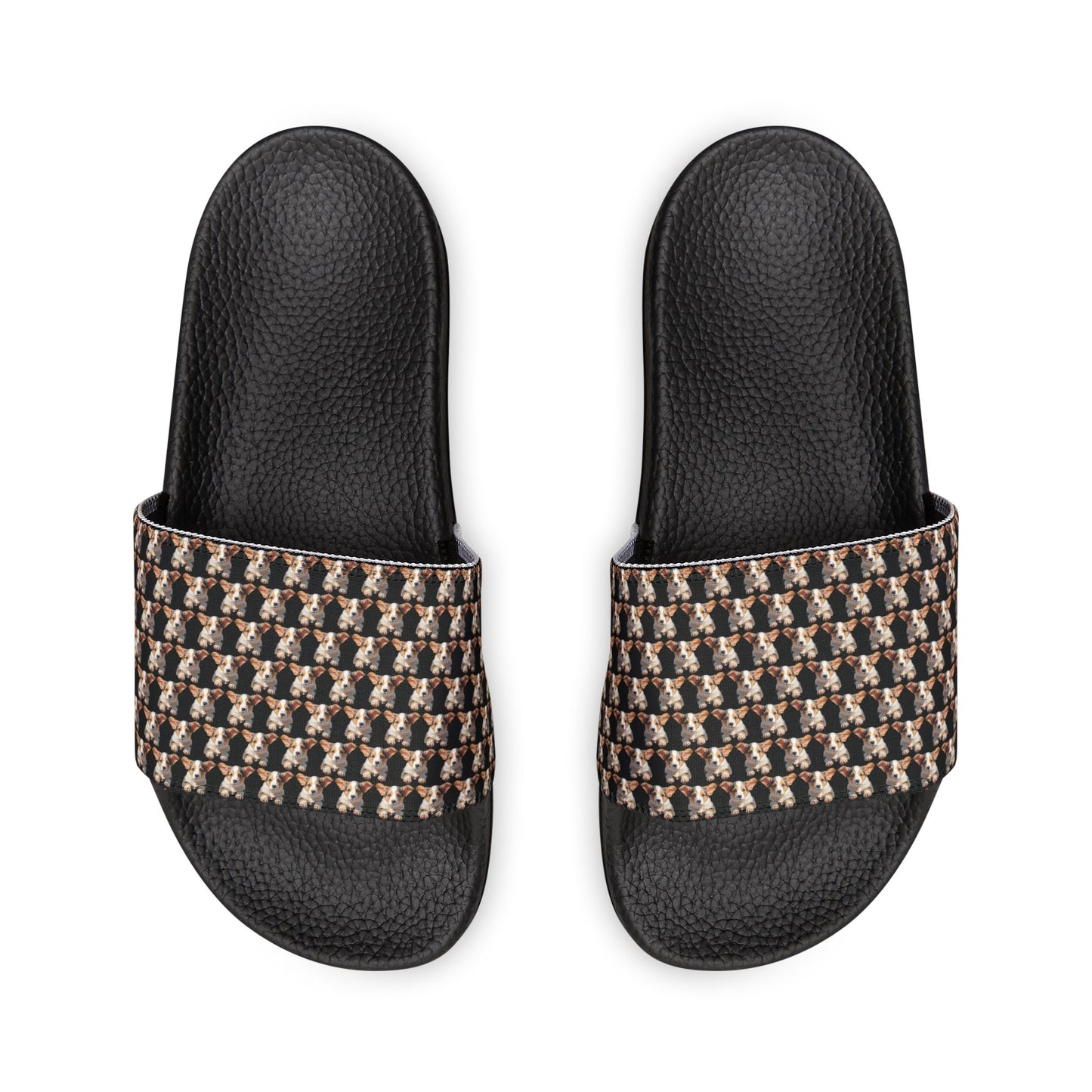Puppy Corgi Portrait Mosaic Men's Black Slide Sandals - Casual Pool & Beach Slides
