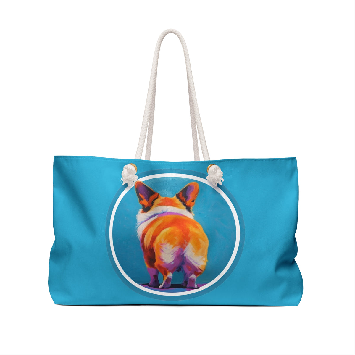 Corgi Butt Artistic Portrait Weekender Beach Bag – Blue Corgi Travel Tote