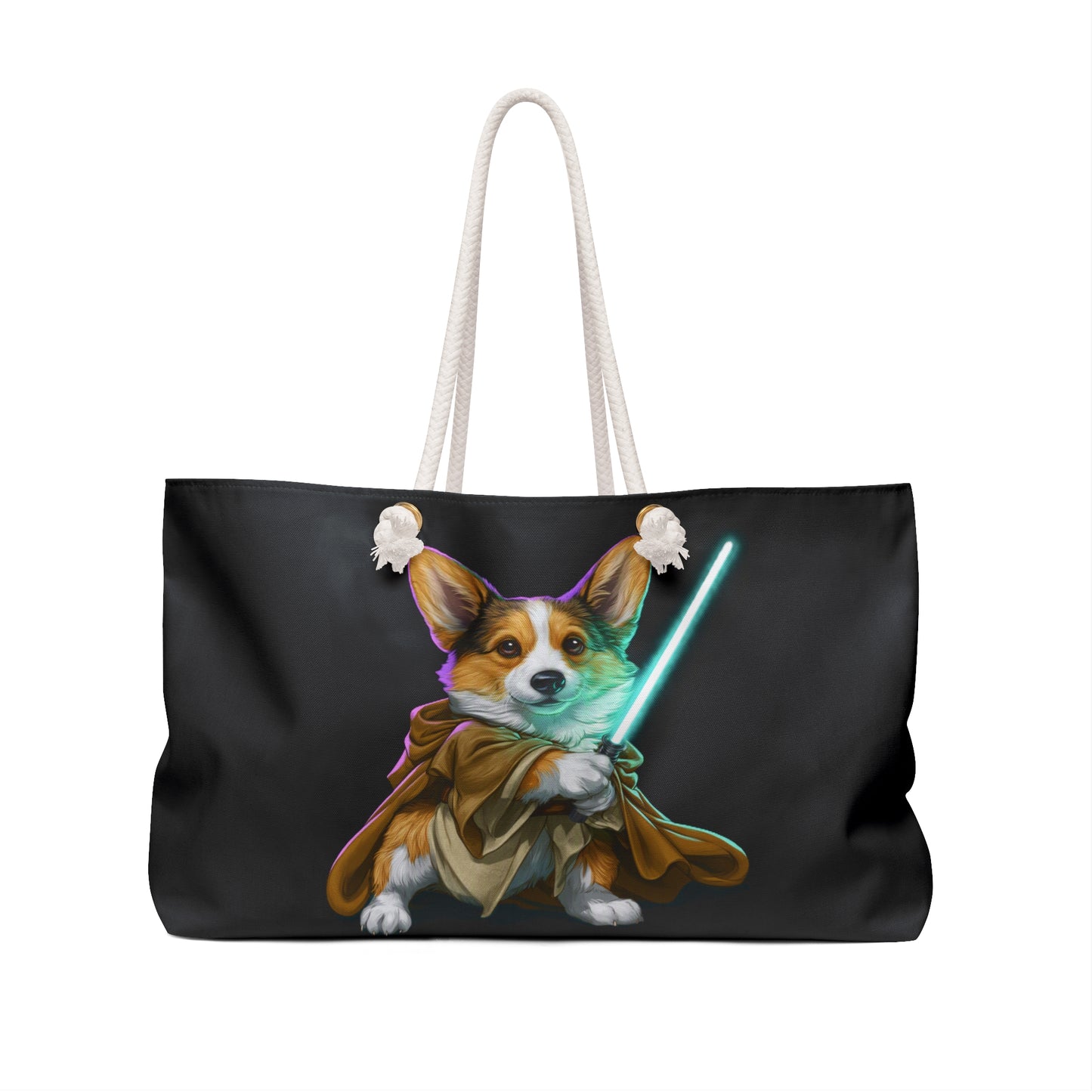 Little Light Knight Corgi Star Warrior Weekender Beach Bag – Black Corgi Fighter Travel Tote