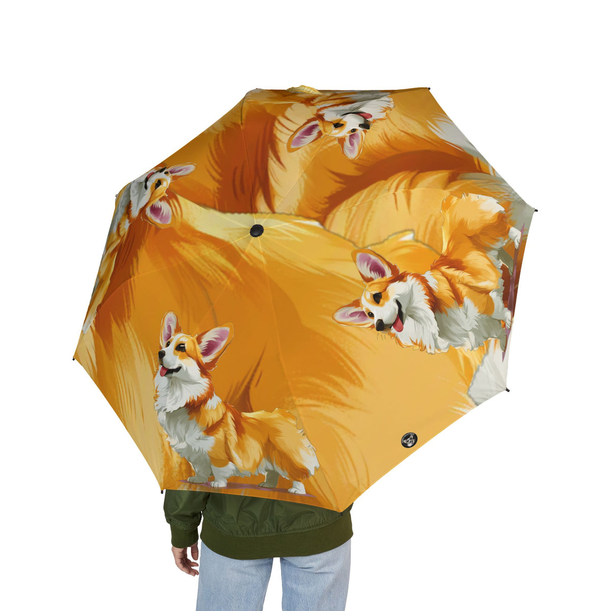 Classic Queen's Corgi Painting Foldable Umbrella — Artistic Dog Print Compact Rain Shield