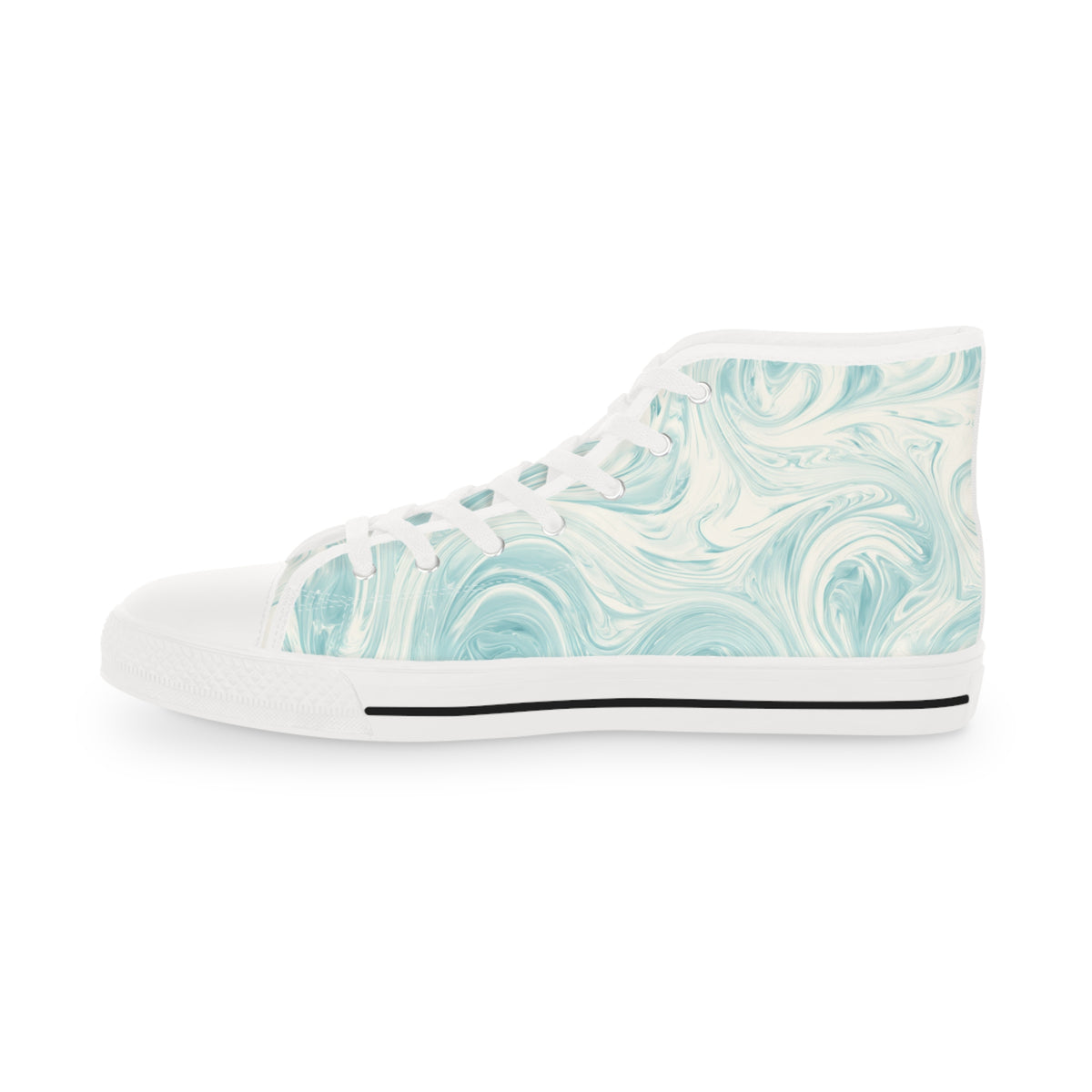 Blue Merle Majesty Men's High-Top Sneakers - Cool Blue Corgi on Swirling Aqua & Alabaster Cream Canvas