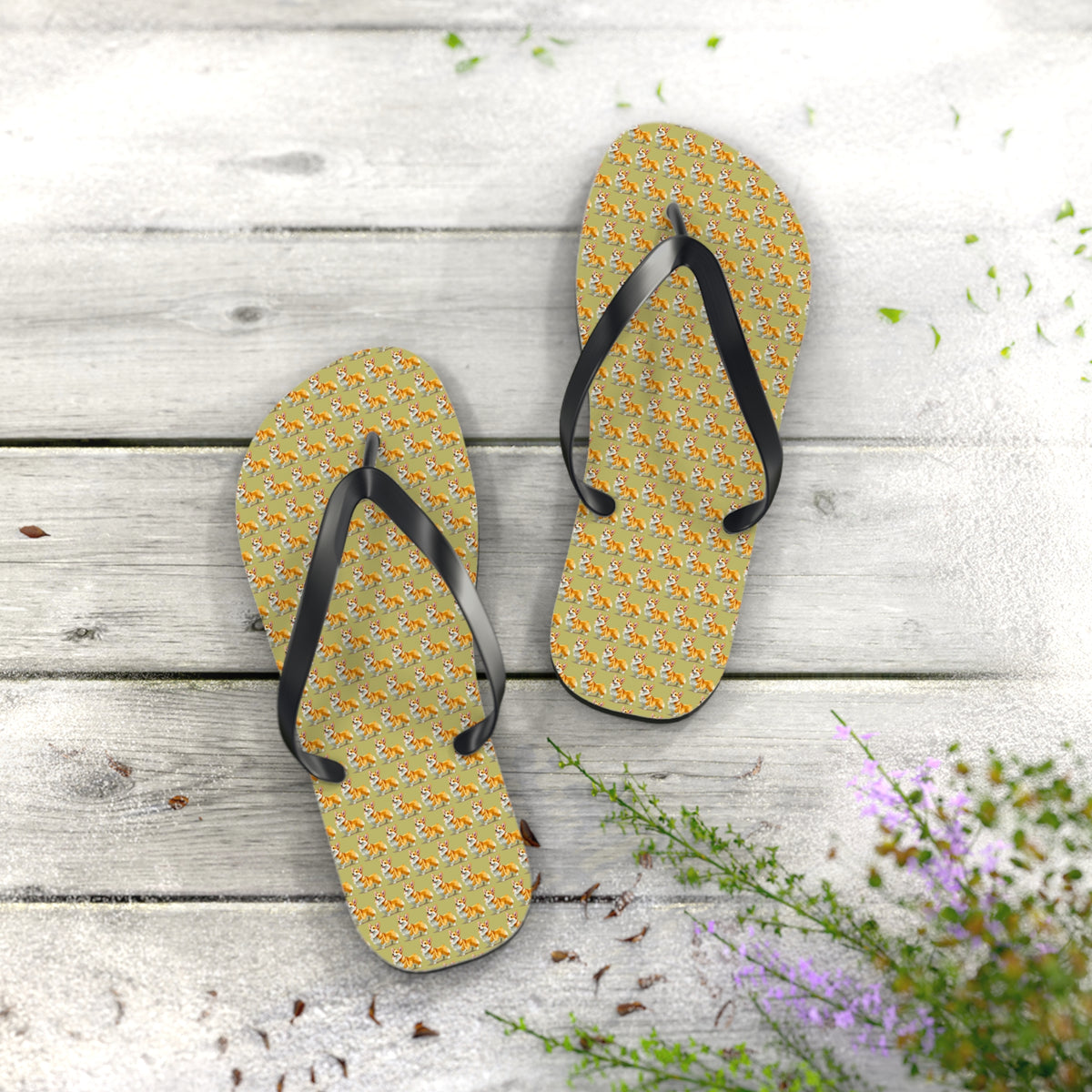 The Queen's Corgi Companion Repeater Pattern Flip-Flops - Cool Corgi Sandals