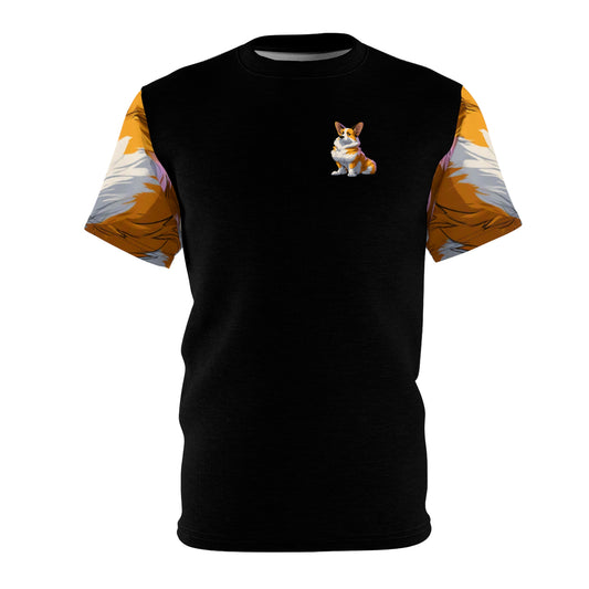 Boss Dog Corgi Artistic Bold Fashion Black Tee with Colorful Sleeves