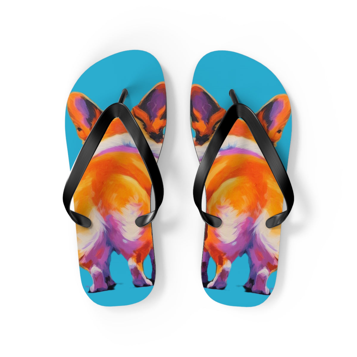 Corgi Butt Artistic Portrait Unisex Flip Flops – Blue Corgi Beach Sandals