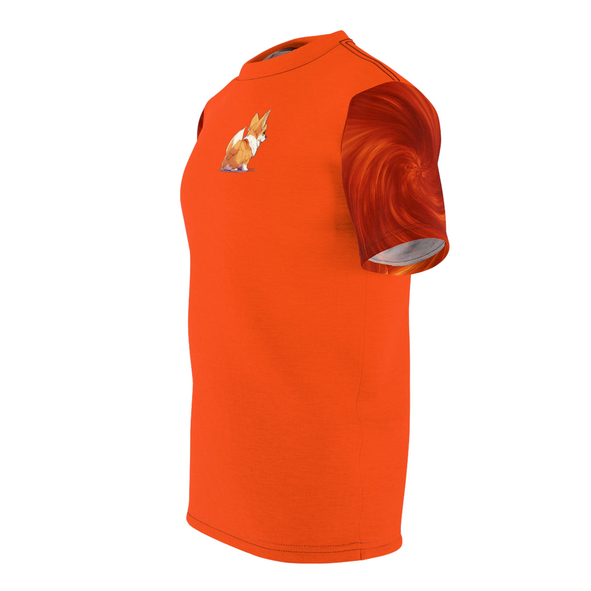 Cutie Booty Bold Fashion Tee - Volcano Orange Corgi Shirt with Swirling Sleeves