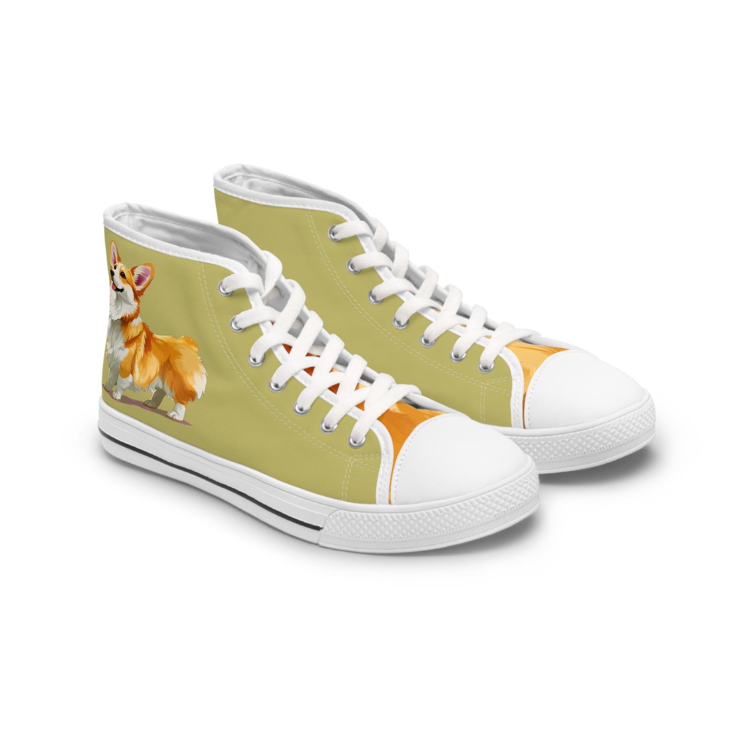 Classic Queen's Corgi Artistic Illustration Women's High Top Casual Khaki Canvas Sneakers