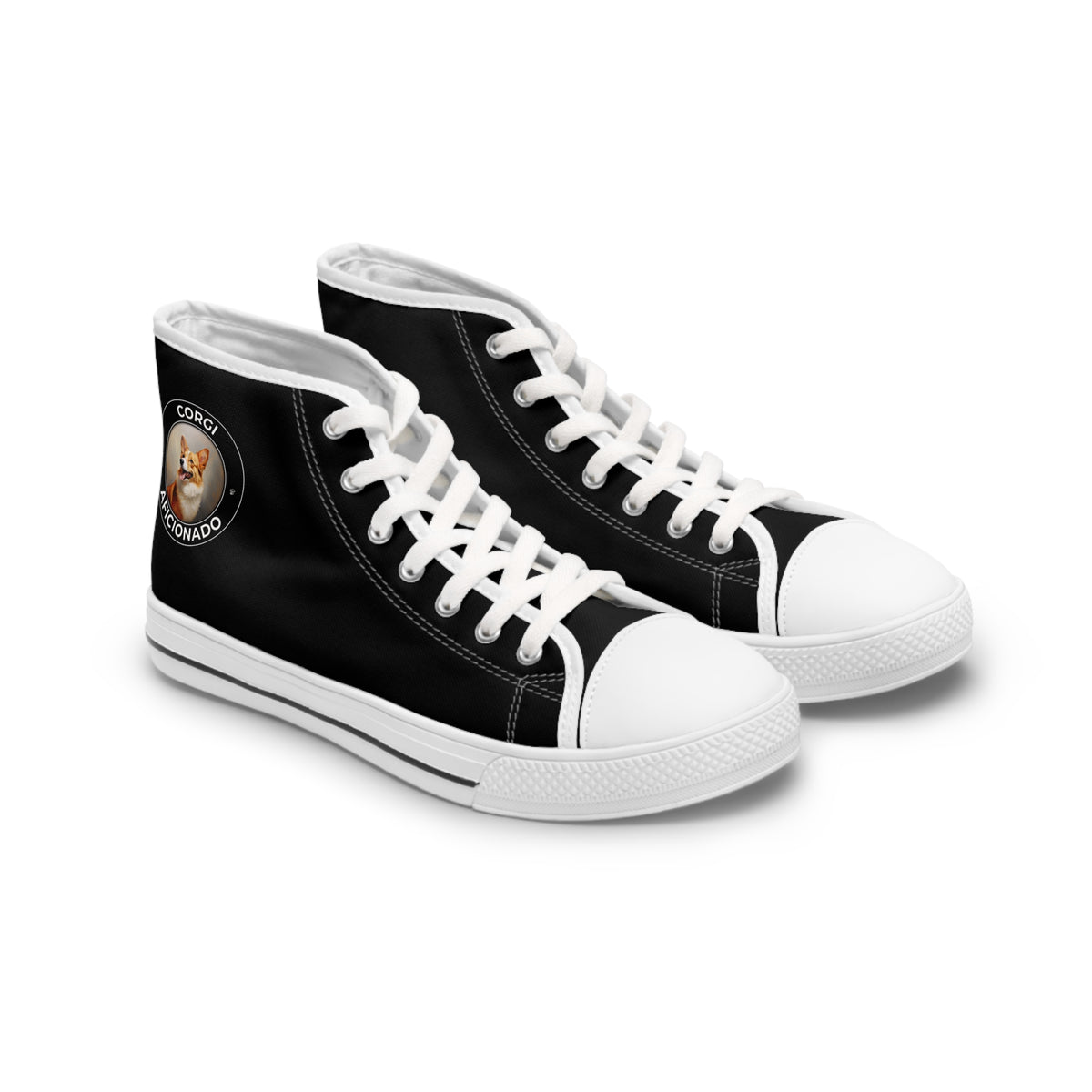 Corgi Aficionado Women's High Top Casual Black Canvas Sneakers with a Classic Corgi Portrait