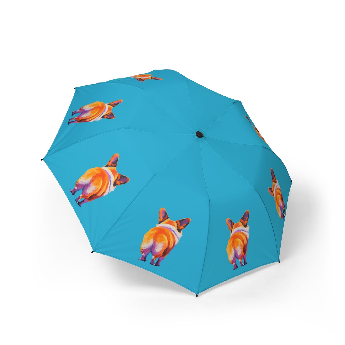 Corgi Butt Artistic Portrait Foldable Umbrella — Blue Rain Parasol
