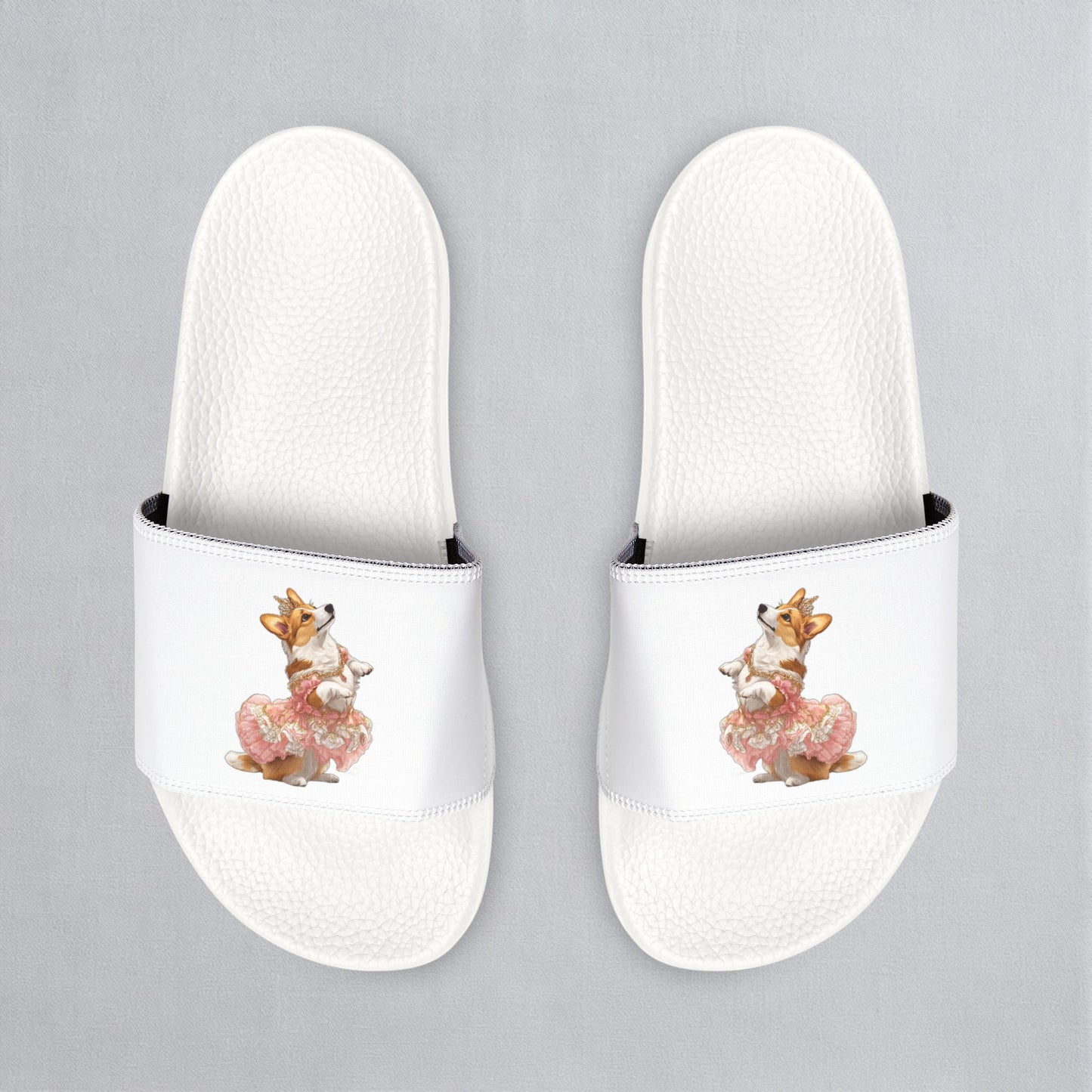 Princess Corgi White & Rose Men's Slide Sandals - Casual Pool & Beach Slides