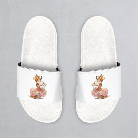 Princess Corgi White & Rose Men's Slide Sandals - Casual Pool & Beach Slides
