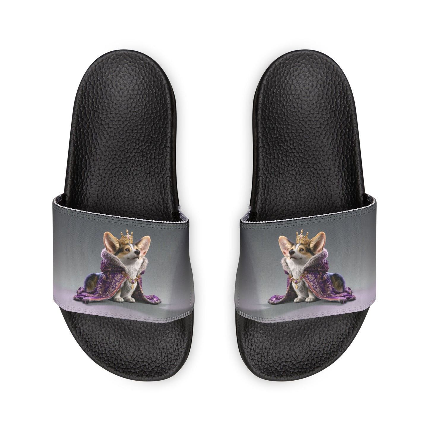 King Pup Cute Corgi Face Women's Casual Slide Sandals - Pool & Beach Slides