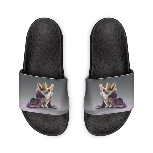 King Pup Cute Corgi Face Women's Casual Slide Sandals - Pool & Beach Slides