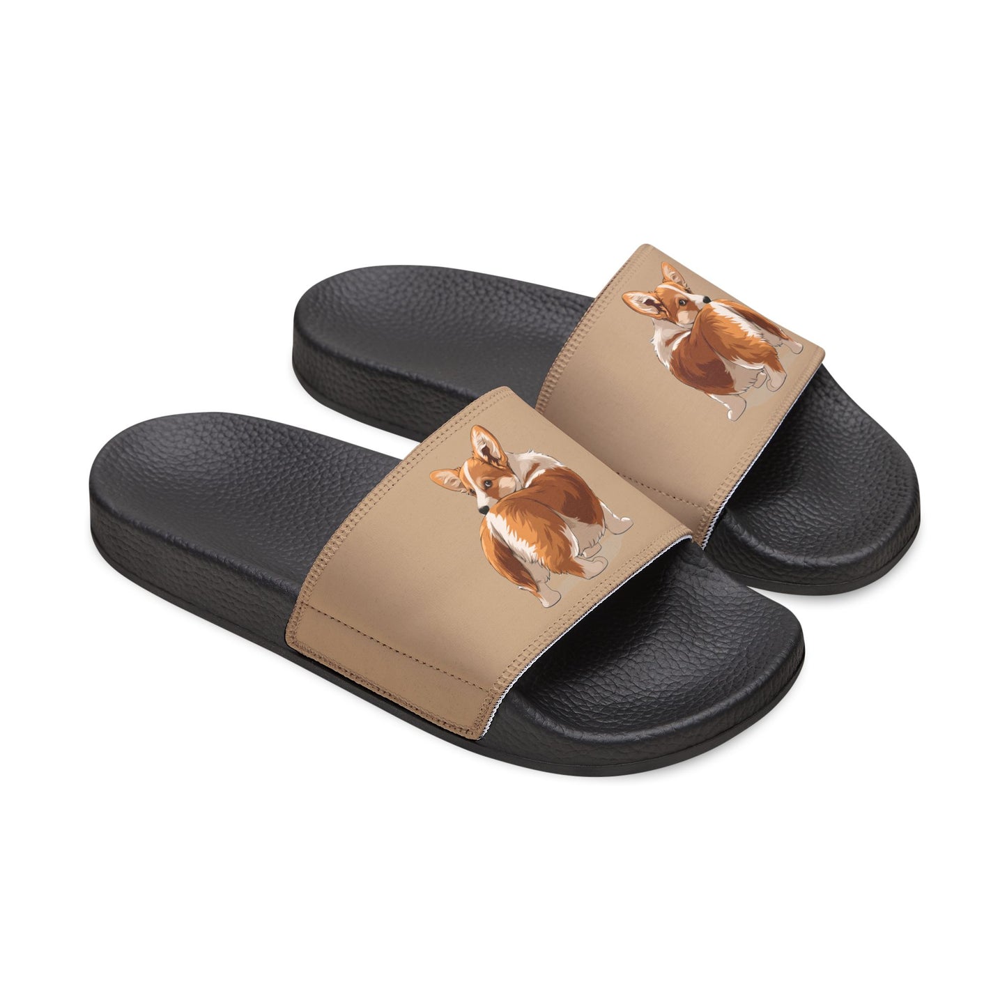 Butt What? Talk to the Butt Contemptuous Corgi Women's Casual Tan Slide Sandals - Pool & Beach Slides