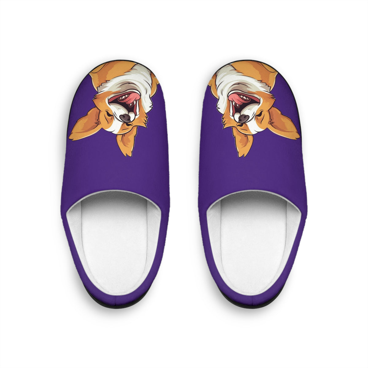 Jolly Jiggling Animated Corgi Women's Slippers - Purple Corgi House Shoes