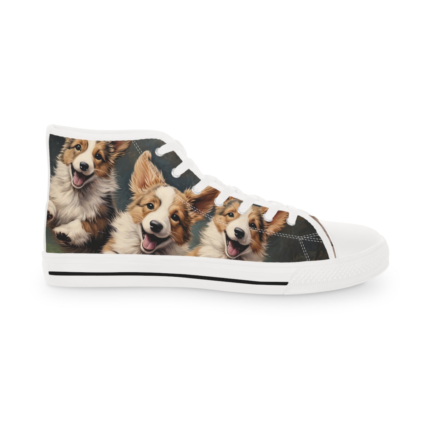 Corgi Puppies Pouncing Print Men's High Top Casual Canvas Sneakers