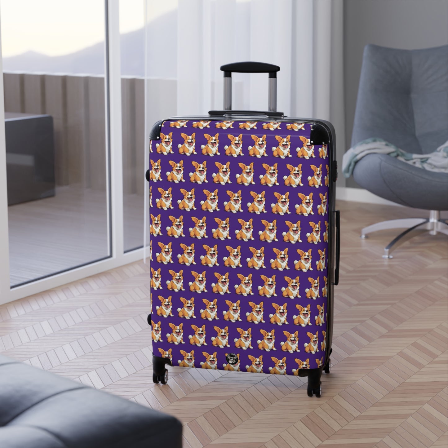 Jolly Jiggling Corgi Pattern Travel Suitcases — Purple Corgi Mosaic Rolling Luggage
