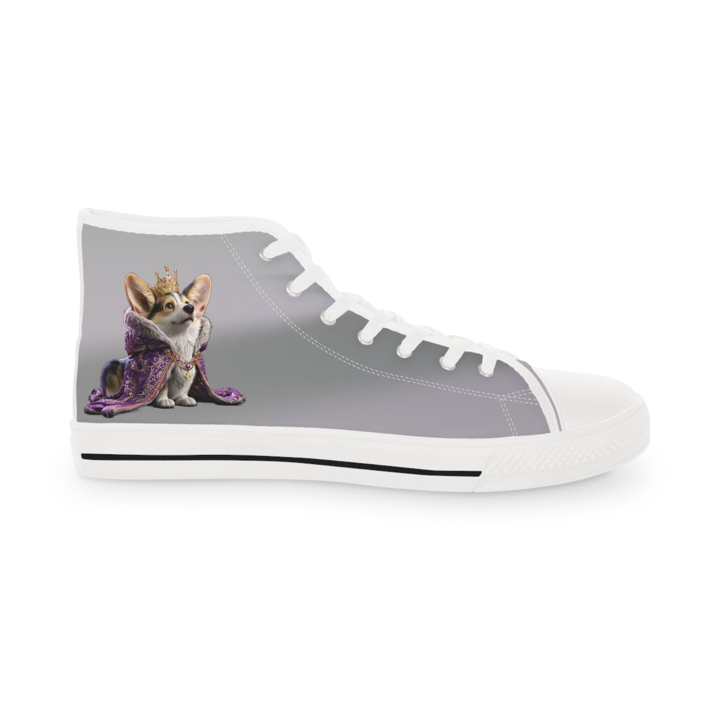 King Pup Cute Corgi Face Men's High Top Casual Gray Canvas Shoes
