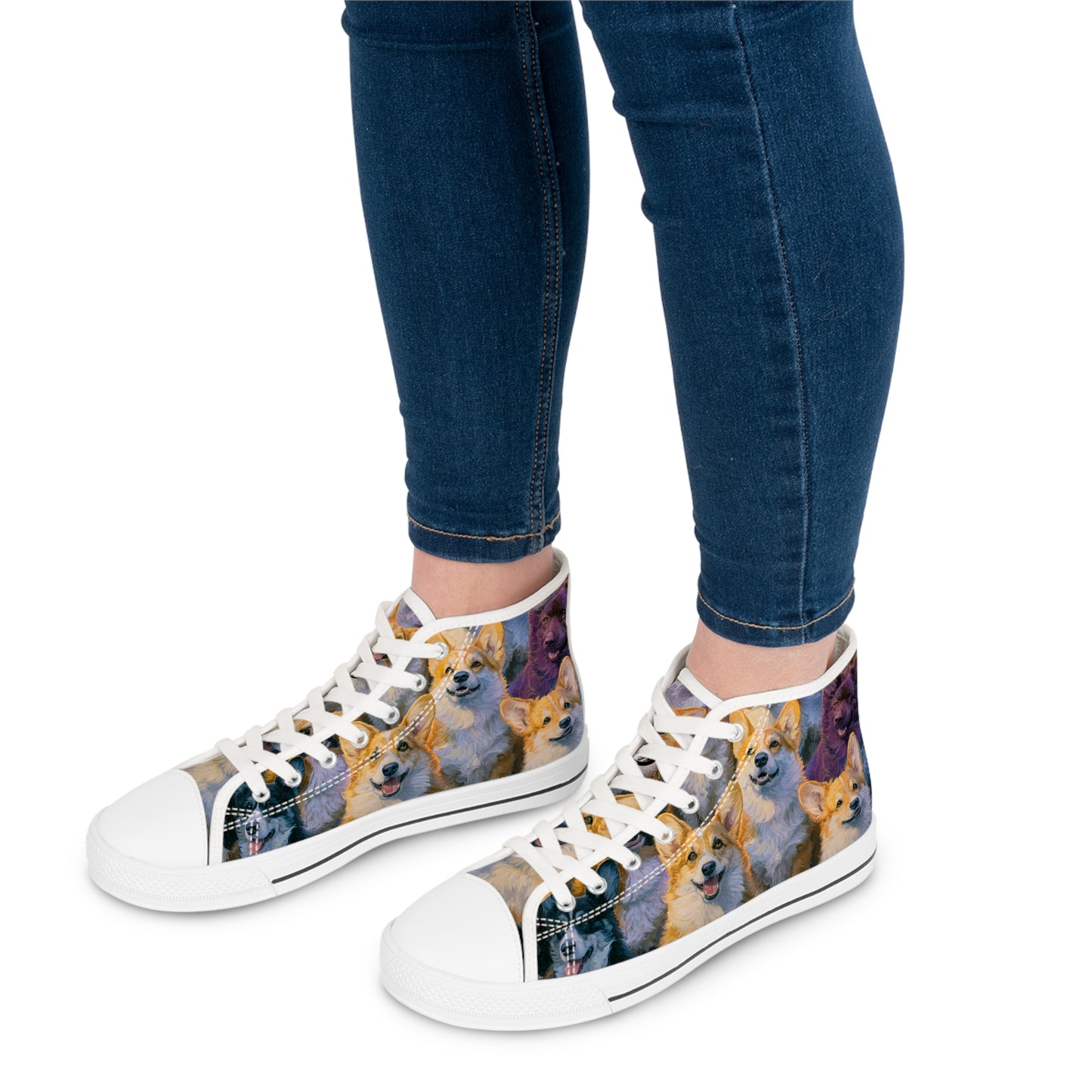 Pearly Gates the Corgis Await Women's High Top Casual Canvas Sneakers