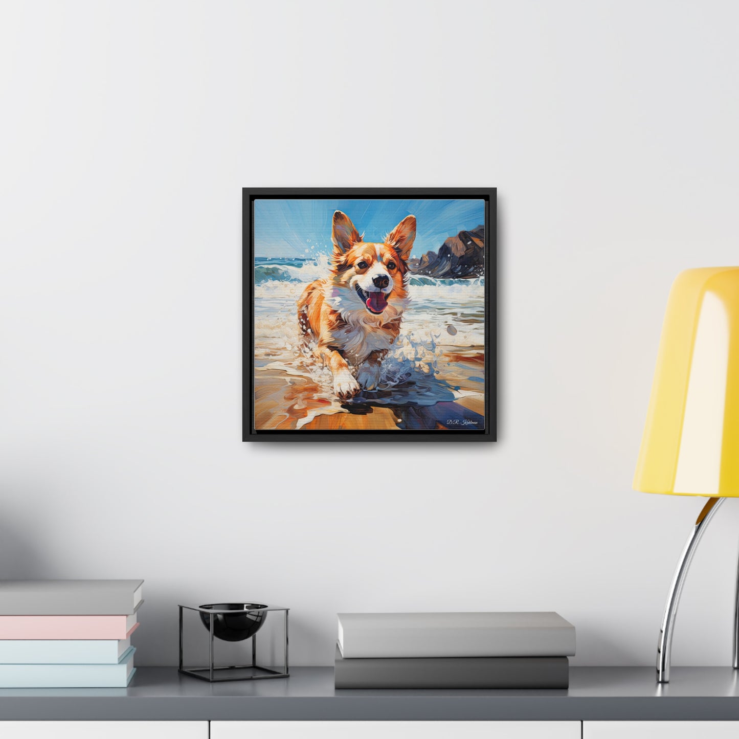 Coastal Corgi - Framed on Canvas