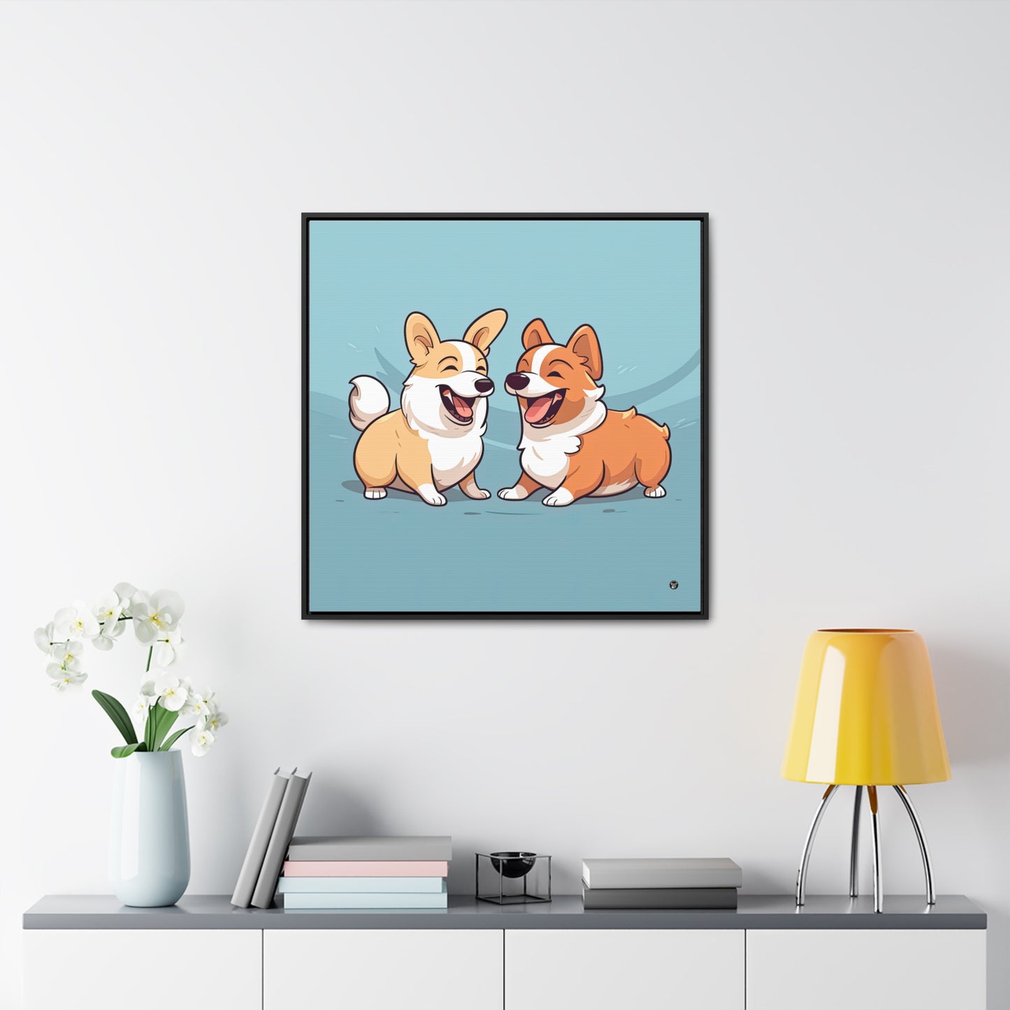 Corgi Couple - Framed on Canvas
