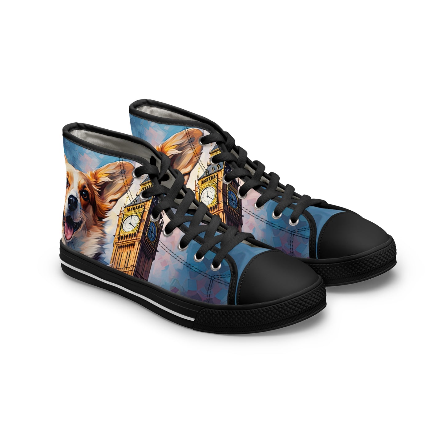 Corgi & Big Ben in London Women's High Top Casual Canvas Sneakers