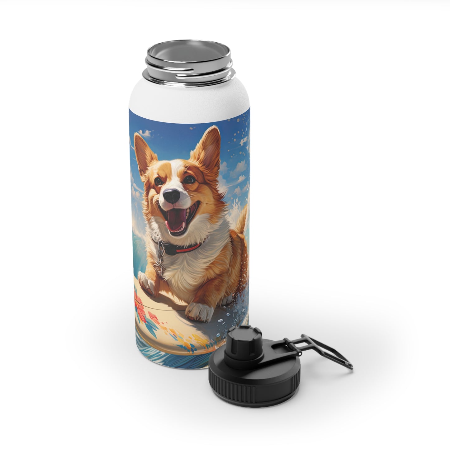 Cowabunga Corgi - Water Bottle with Sport Lid