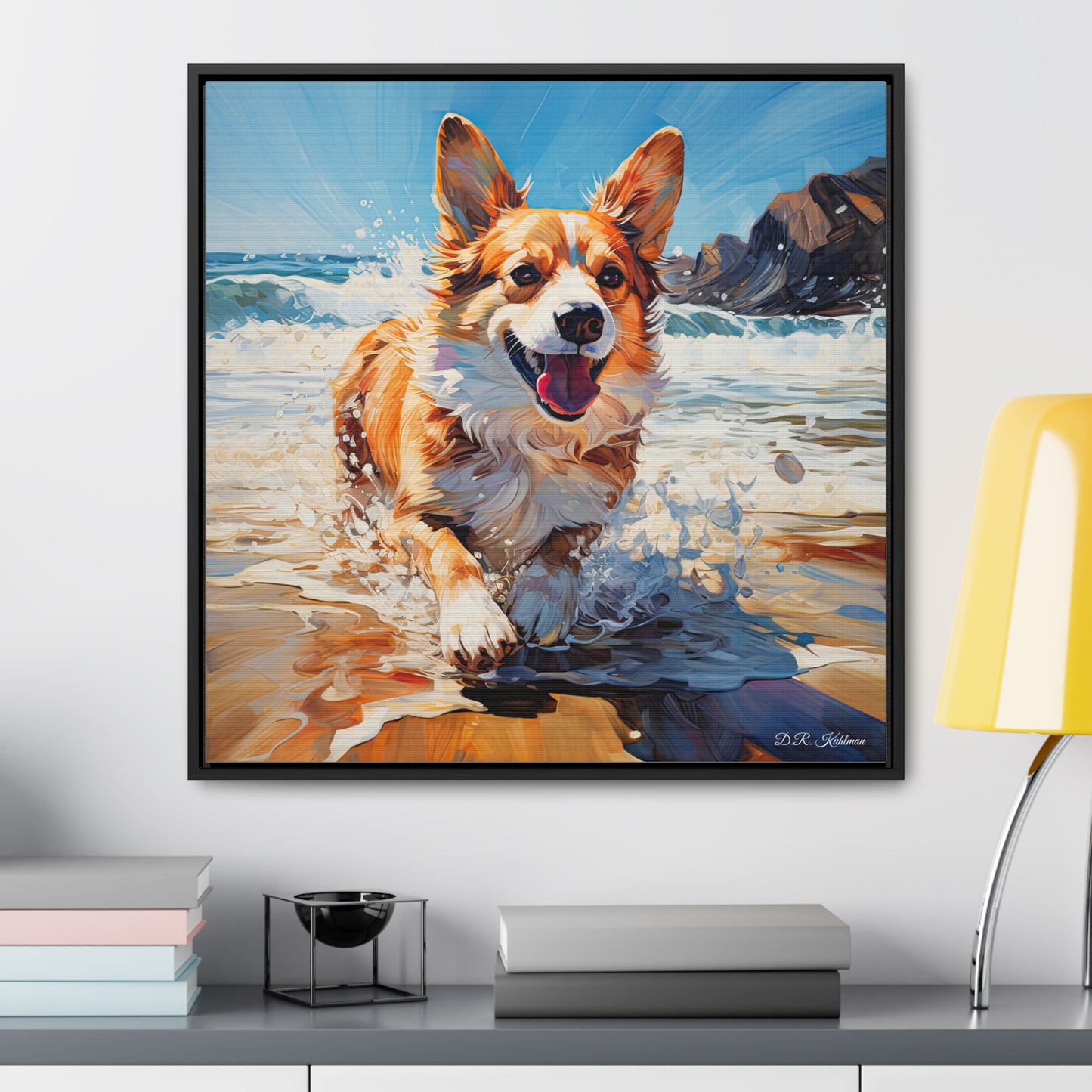 Coastal Corgi - Framed on Canvas