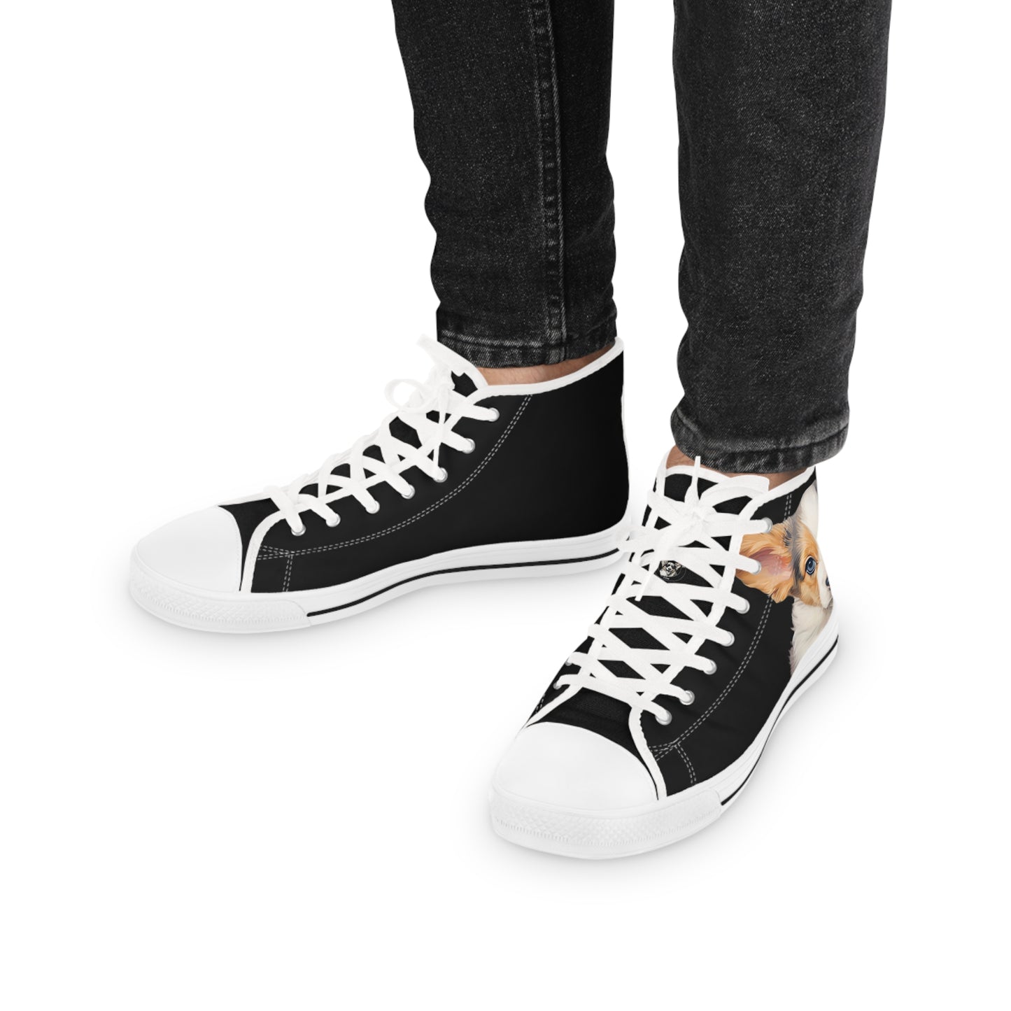 Puppy Dog Eyes Corgi Portrait Men's High Top Casual Black Canvas Sneakers