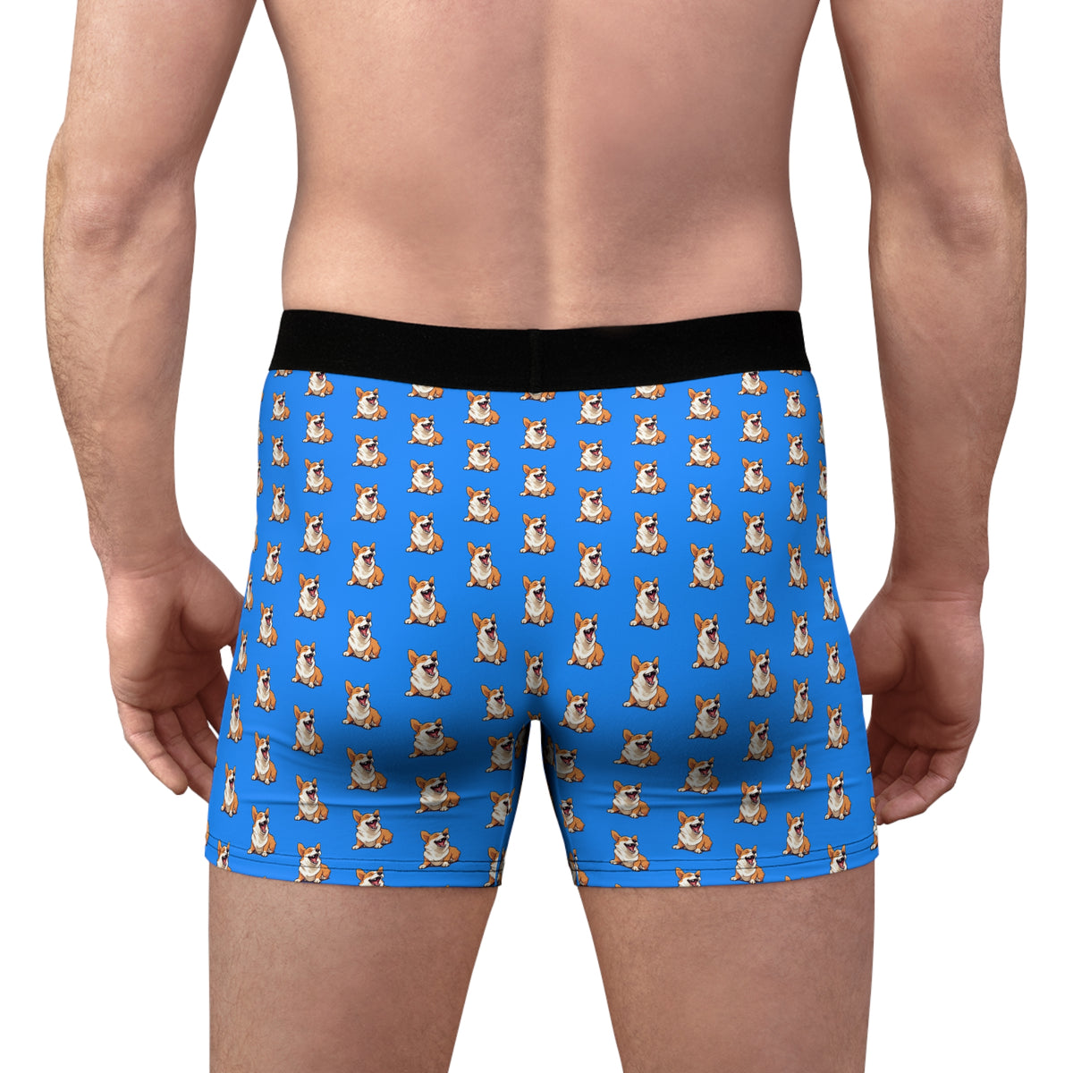 Comical Corgi All Smiles Repeater Pattern Blue Boxer Briefs!