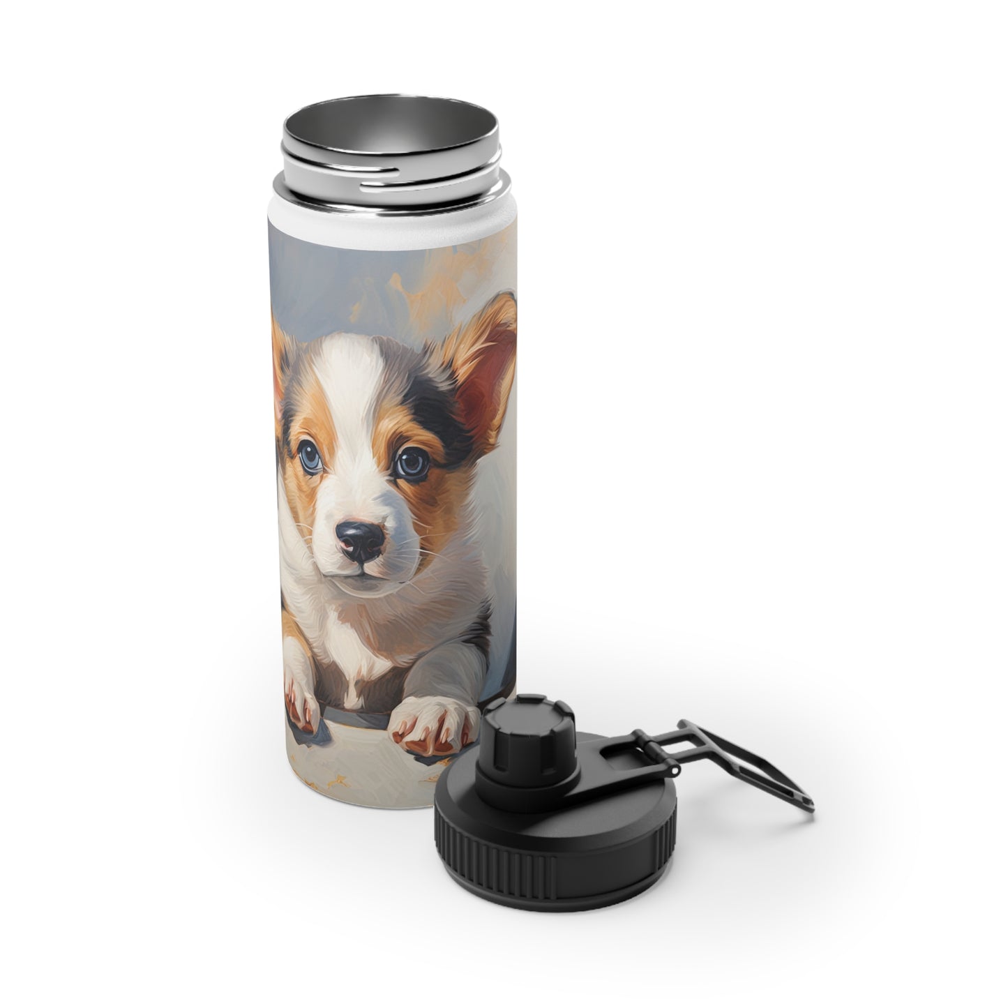 Puppy Portrait - Water Bottle with Sport Lid