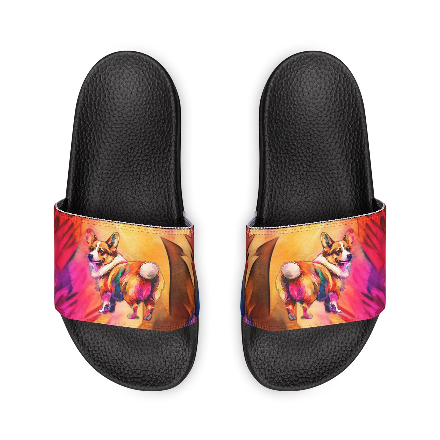 Corgi Pop Art Paint Splash Men's Multicolor Slide Sandals - Casual Pool & Beach Slides