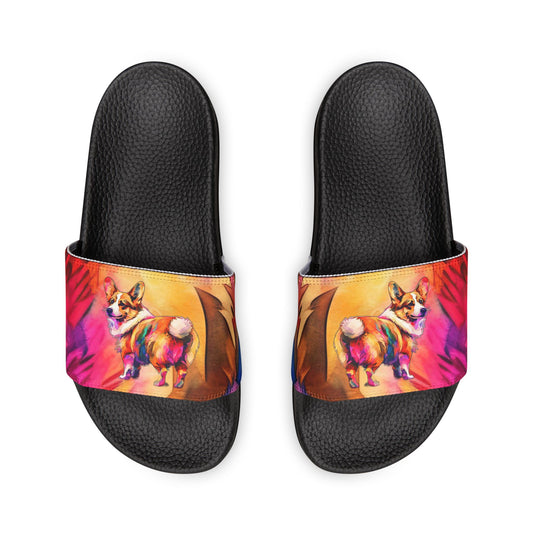 Corgi Pop Art Paint Splash Men's Multicolor Slide Sandals - Casual Pool & Beach Slides