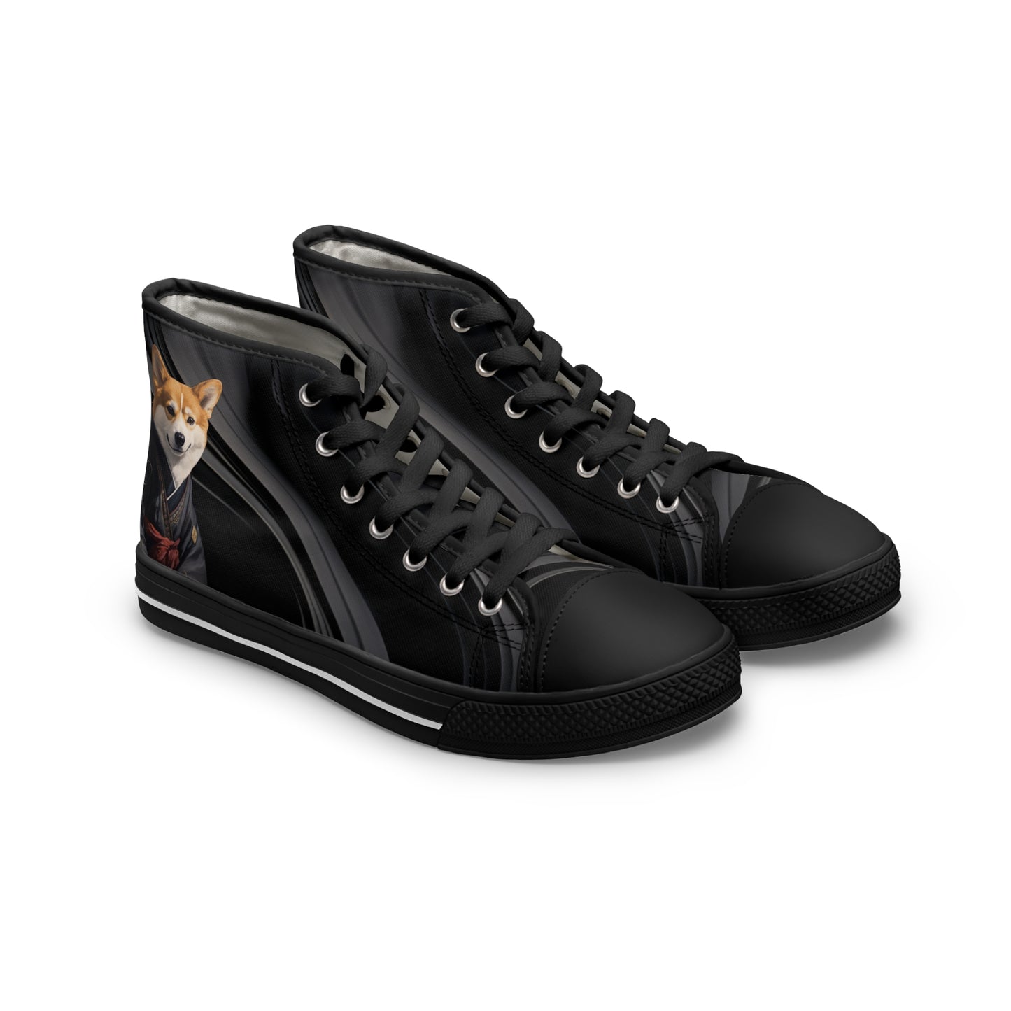 Samurai Corgi on a Black Wave Women's High Top Casual Canvas Sneakers