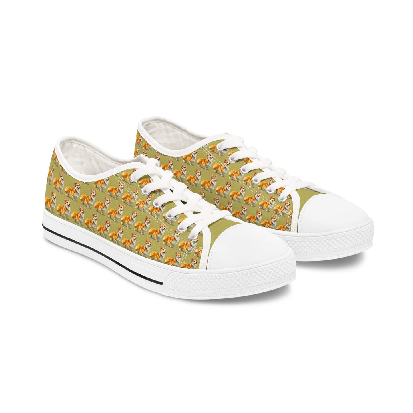 Classic Queen's Corgi Artistic Mosaic Pattern Women's Low Top Casual Canvas Sneakers