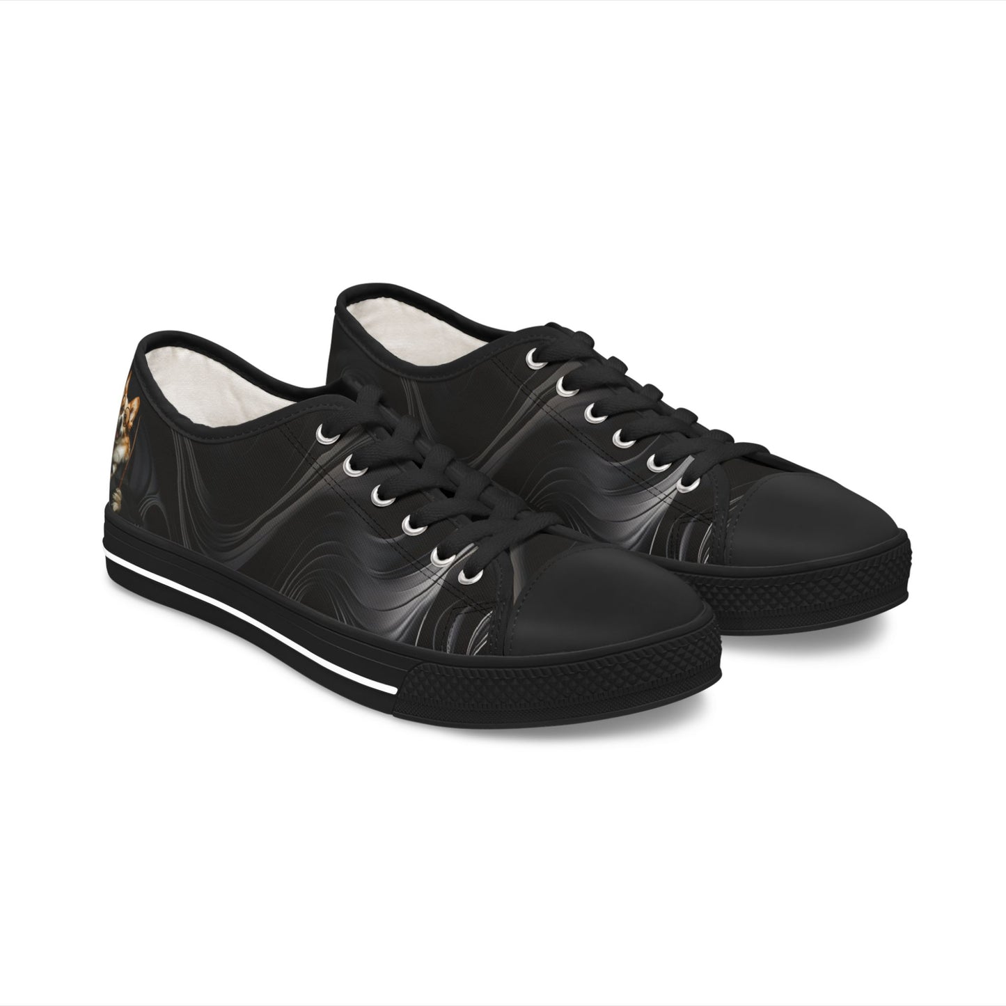 Corgi Potter Magic Wand Women's Low Top Casual Black Swirl Canvas Sneakers