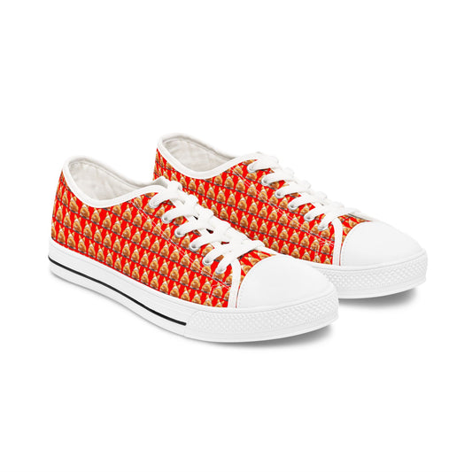 Corgi Booty Call Red Houndstooth Style Geometric Pattern Casual Women’s Low Top Canvas Sneakers
