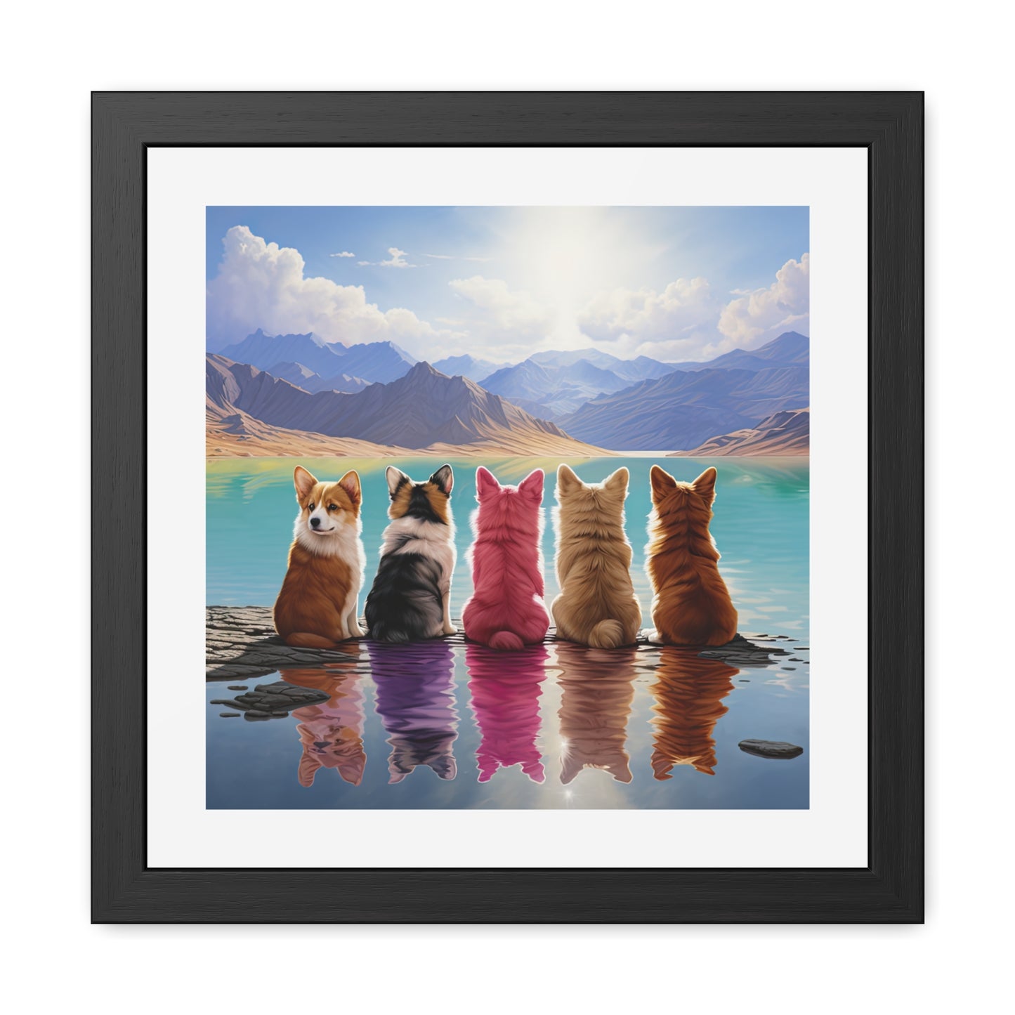 Tableau encadré Corgi Lake