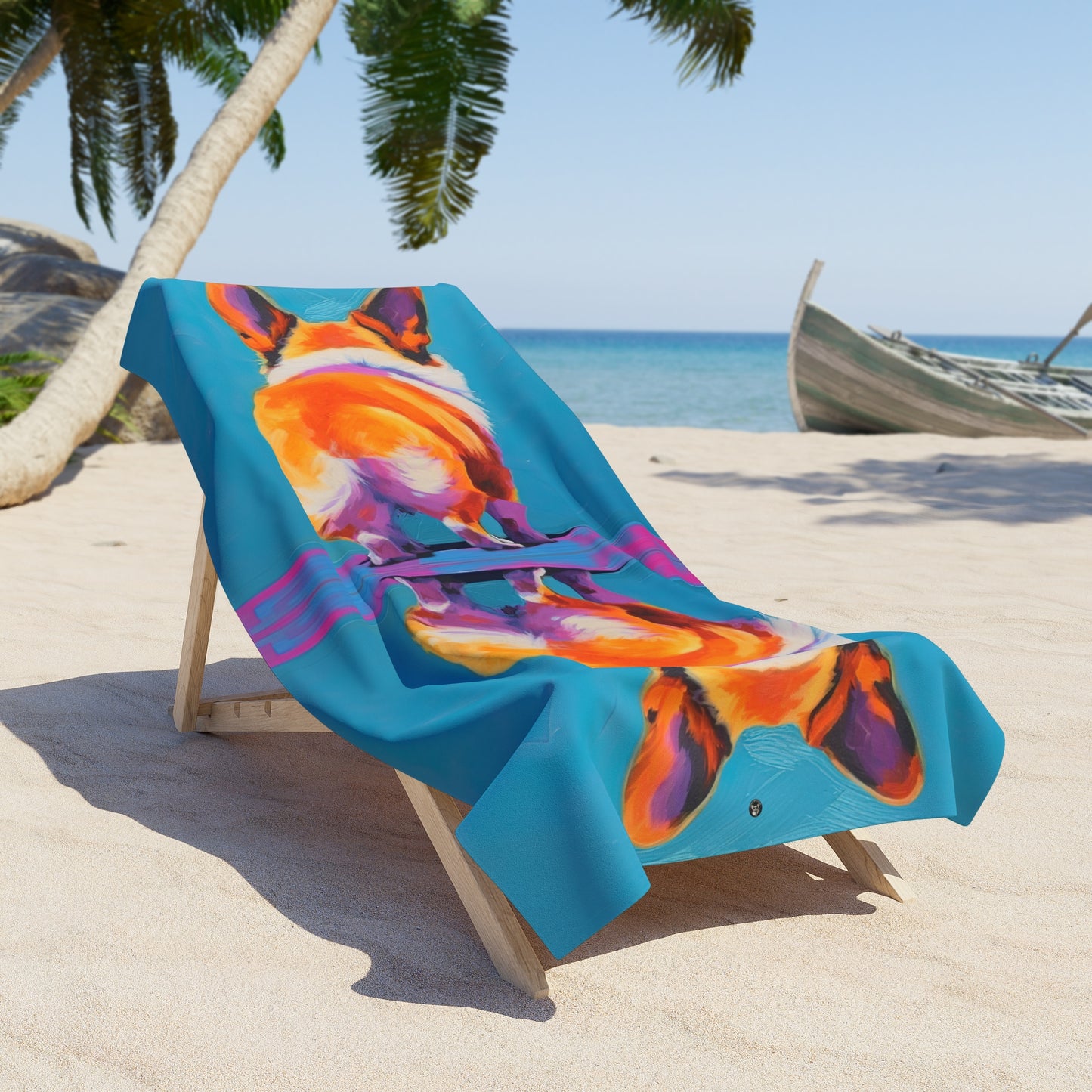 Corgi Butt Artistic Colorful Portrait - Corgi Beach Towel