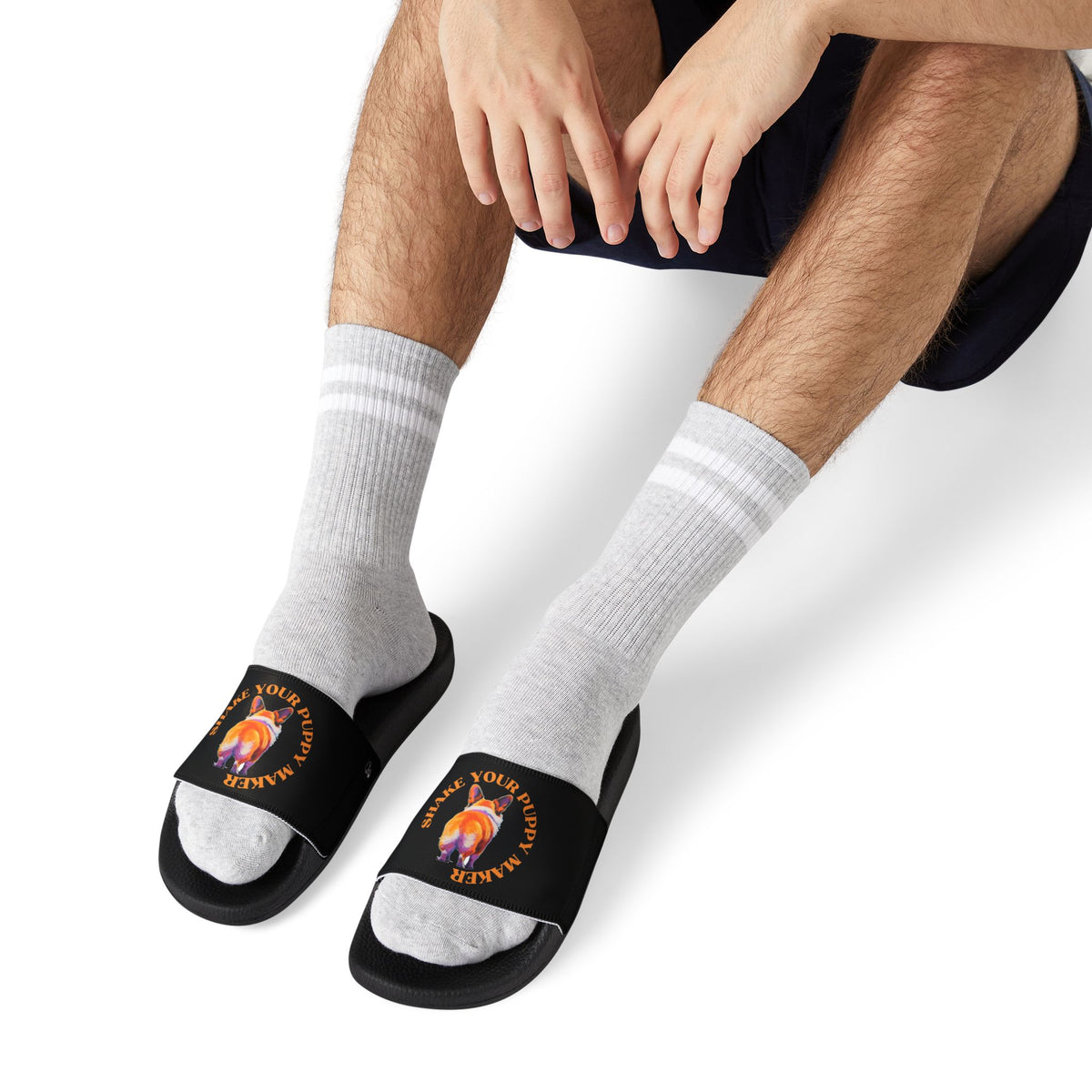 Shake Your Puppy Maker Men's Black Slide Sandals - Casual Pool & Beach Slides