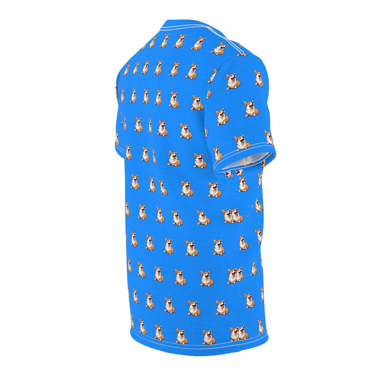 Comical Corgi All Smiles Unisex Bold Fashion Tee - Happy Pup on Poolside Pop Blue