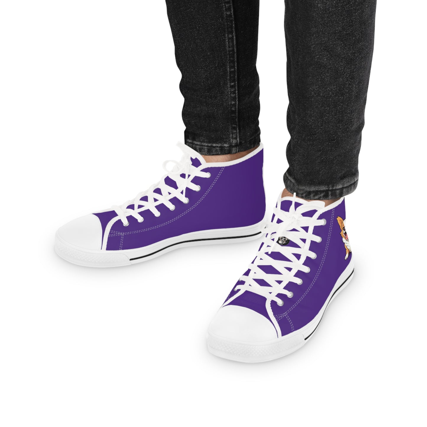 Jolly Jiggling Corgi Men's High Top Casual Purple Canvas Sneakers
