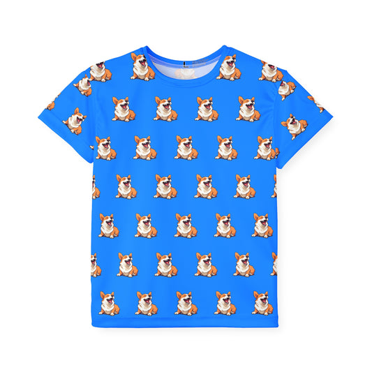 Comical Corgi All Smiles Kid's Blue Sports Tee