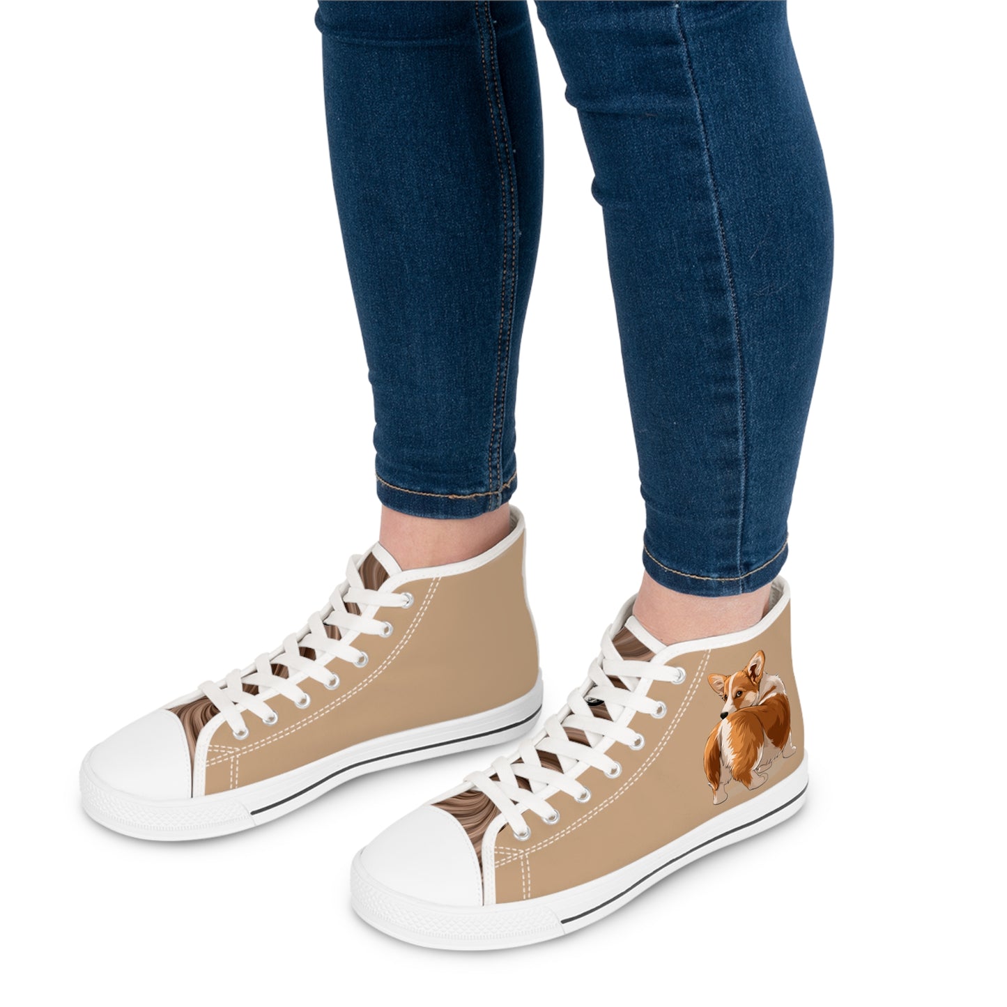 Butt What? Talk To The Butt Contemptuous Corgi Women's High Top Casual Tan Canvas Sneakers