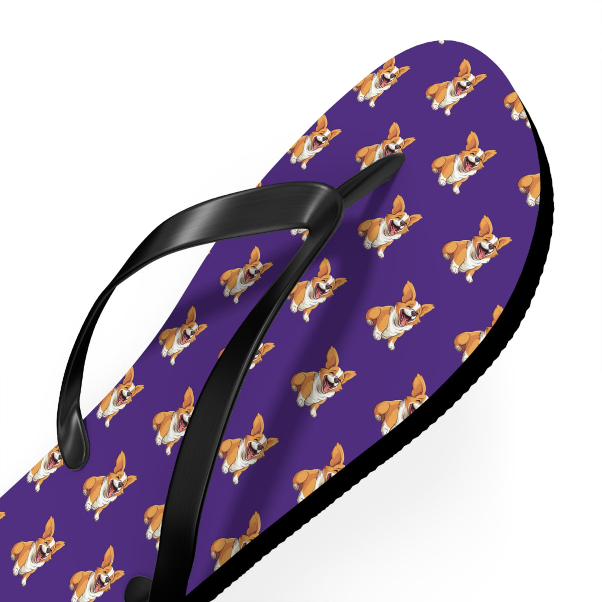 Jolly Jiggling Animated Corgi Flip-Flops - Purple Unisex Sandals